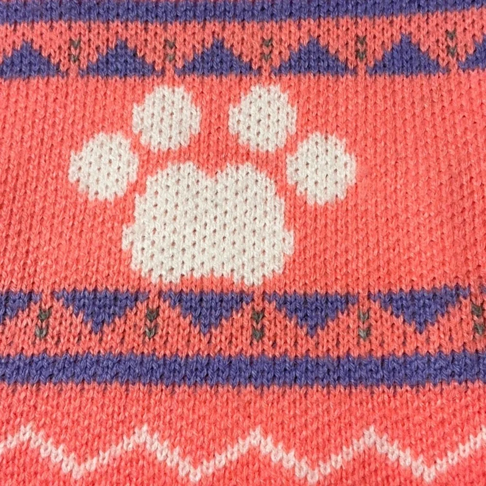 Pink and Gray Knit Dog Sweater with Paw Print